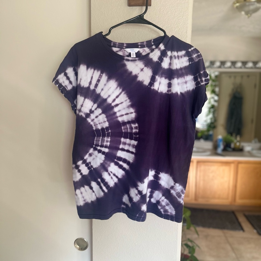 Time and Tru Cotton Purple and White Tie-Dye Top